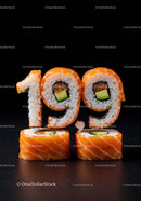 Creative sushi rolls shaped as number one nine nine