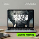 Opened laptop on desk Editable PSD Mockup preview