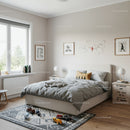 Contemporary Bedroom with White Bed and Decorative Wall Art