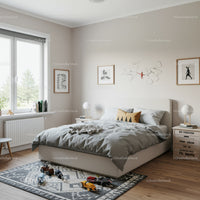 Contemporary Bedroom with White Bed and Decorative Wall Art
