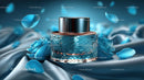 Luxury Blue Cosmetic Jar Surrounded by Elegant Floral Accents