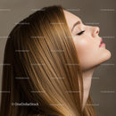 Elegant woman with smooth blonde hair in profile view