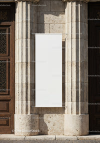 Blank vertical banner on historic stone facade