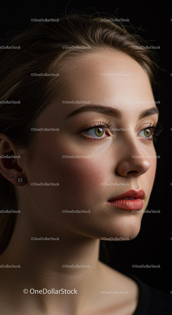 Elegancki Portret Kobiety z Niebieskimi Oczami i Nieskazitelną Skórą
