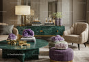 Elegant Living Room with Amethyst Crystals and Green Marble