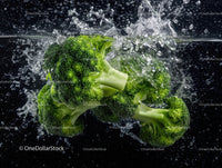 Fresh Green Broccoli Splash with Water in Studio Shot