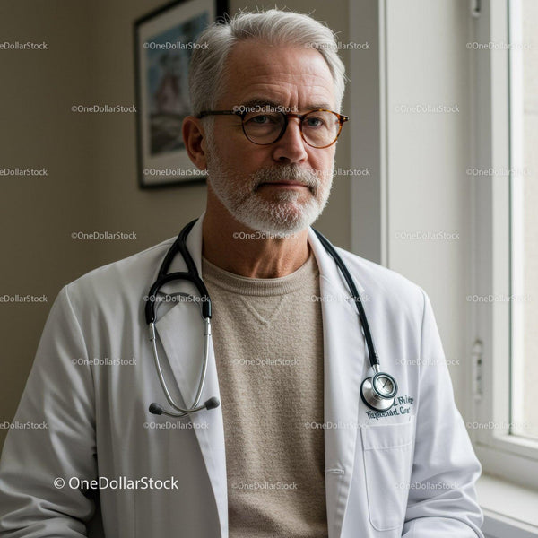 Senior Doctor with Stethoscope in Medical Clinic Setting