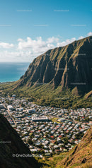 Scenic Mountain Range Overlooking a Vibrant Coastal City