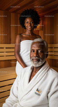 Relaxing Spa Session with Elderly Man and Young Woman in Sauna