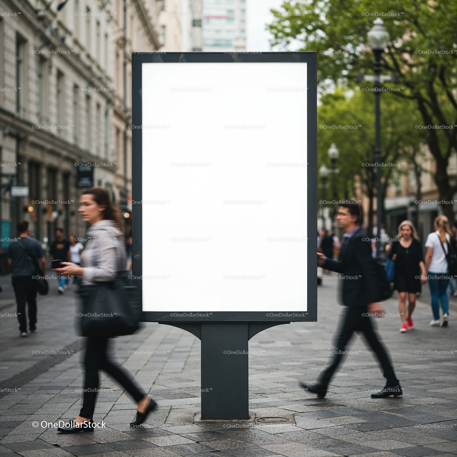 Blank Urban Advertising Board with People Walking By