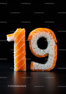 Creative sushi shaped as number nineteen on black