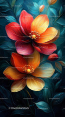 Vibrant Tropical Flower with Lush Leaves Art
