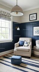 Cozy Living Room with Navy Blue Wall Paneling and Elegant Decor