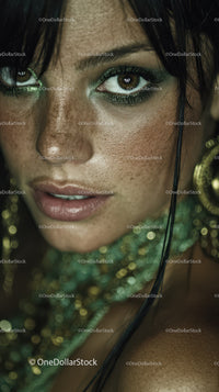 Elegant Fashion Portrait of Woman with Glitter Makeup and Wet Hair