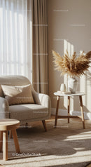 Cozy armchair and modern side table with pampas grass