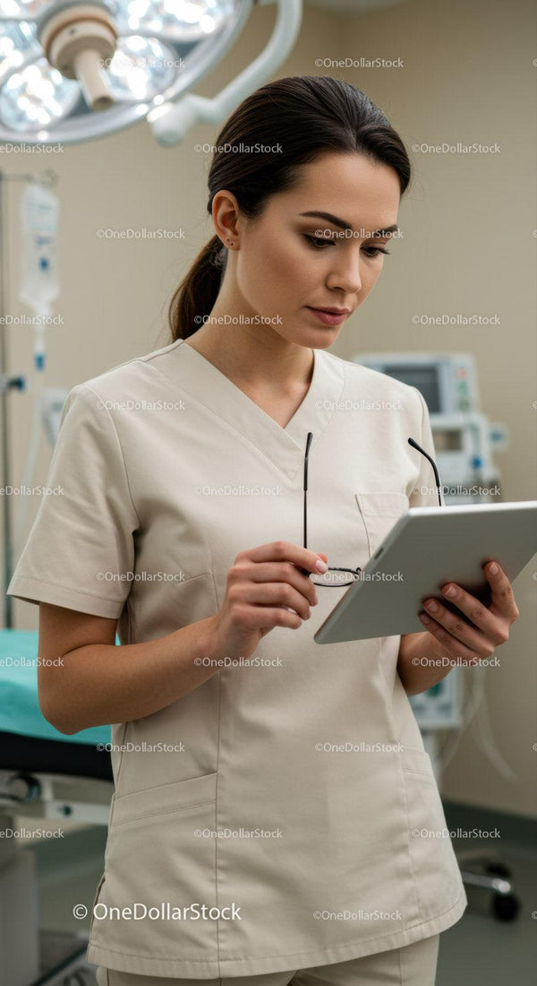 Healthcare Professional Using Tablet in Modern Hospital Environment