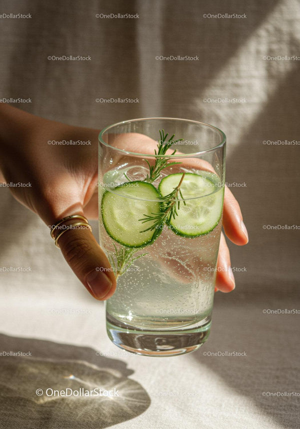 Hand Holding Refreshing Cucumber and Herb Sparkling Water