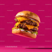 Stacked Cheeseburger with Multiple Beef Patties and Fresh Toppings