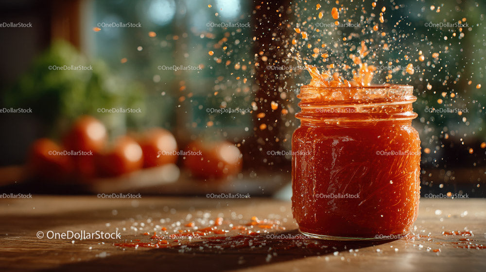 Vibrant Tomato Sauce Splash with Fresh Tomatoes in Background