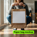 editable PSD mockup for Woman holding a paper bag