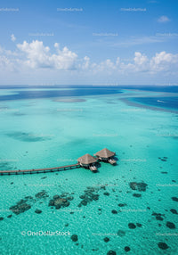Tropical Overwater Bungalows Over Clear Turquoise Ocean