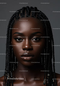 Elegant Portrait of a Woman with Braided Hair and Glossy Lips