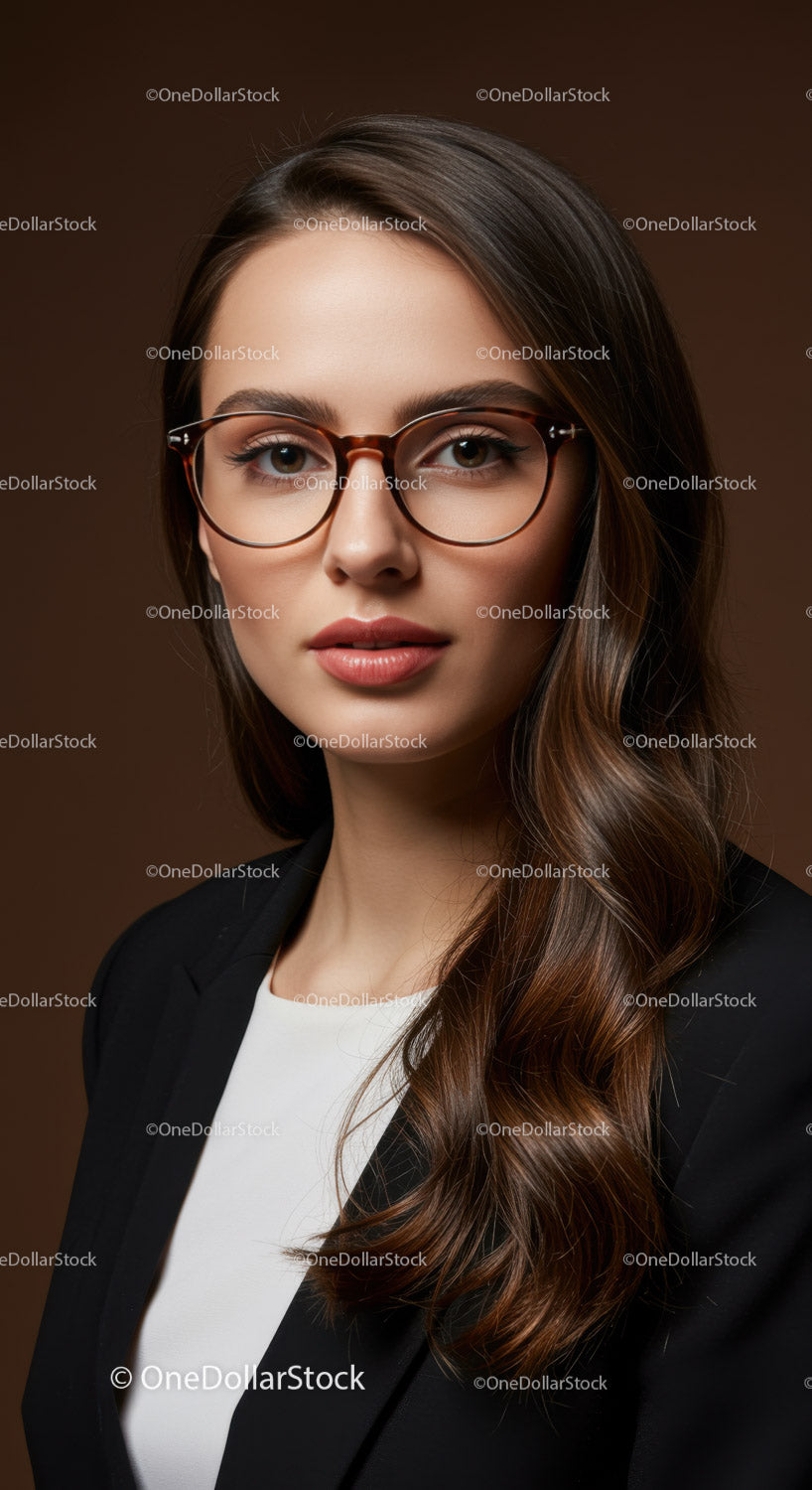 Elegant Woman in Business Attire with Glasses in Studio Portrait
