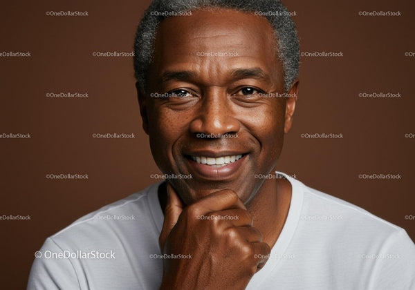 Smiling Elderly Man Portrait with Warm Background in Stock Photography