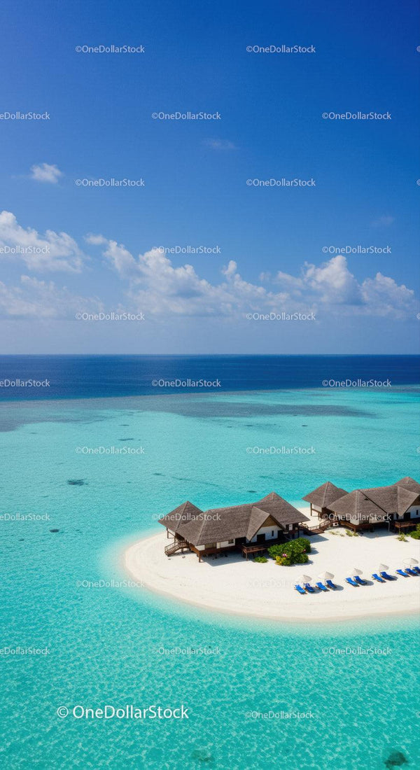 Turquoise Waters and Overwater Bungalows on Tropical Island