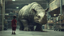 Large Realistic Rhinoceros Toy in Retail Store with Curious Child
