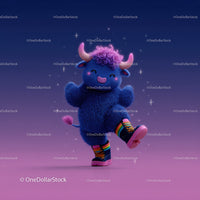 Colorful Furry Mascot with Rainbow Horns Wearing Boots and Smiling