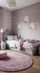 Cute Kid's Bedroom with Pink Decor and Cloud Wall Art
