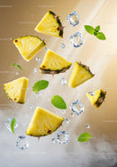 Fresh pineapple slices with ice and mint leaves