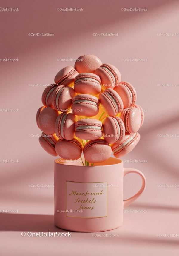 Pink Macaron Bouquet in Elegant Ceramic Mug