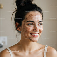 Young Woman with Freckles and Clear Skin Smiling Portrait