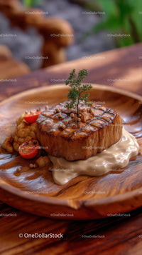 Grilled Steak with Herb Garnish and Colorful Accents