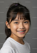 Happy Girl with Braces Smiling Portrait in Studio