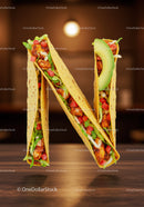 Letter N Shaped with Fresh Chicken Tacos on Wood Table