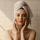 Young Woman Applying Herb-Infused Facial Mask During Spa Treatment