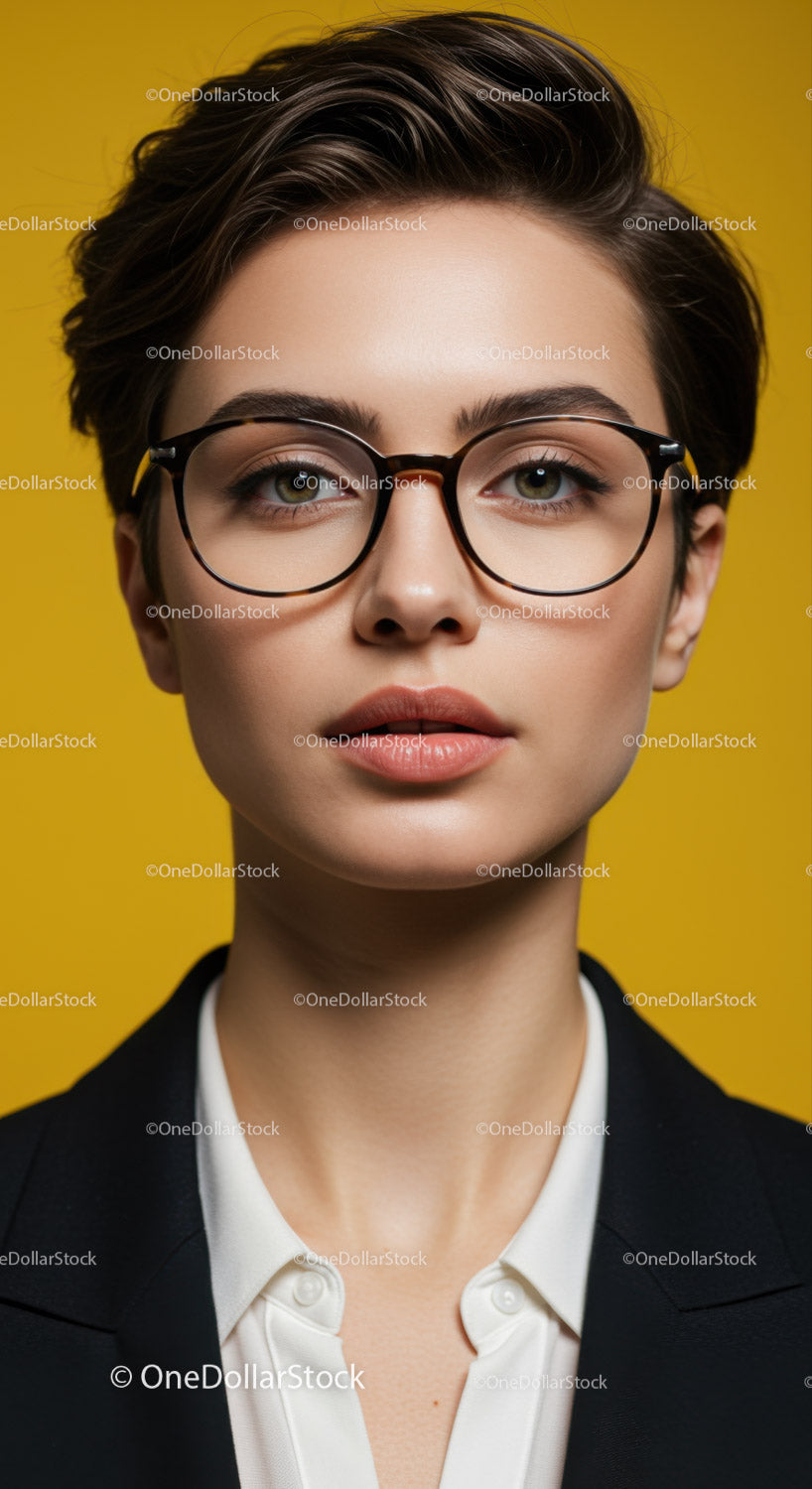 Confident Businesswoman Wearing Glasses in Formal Attire