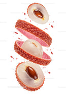 Fresh lychee fruit peeled and split with seed inside