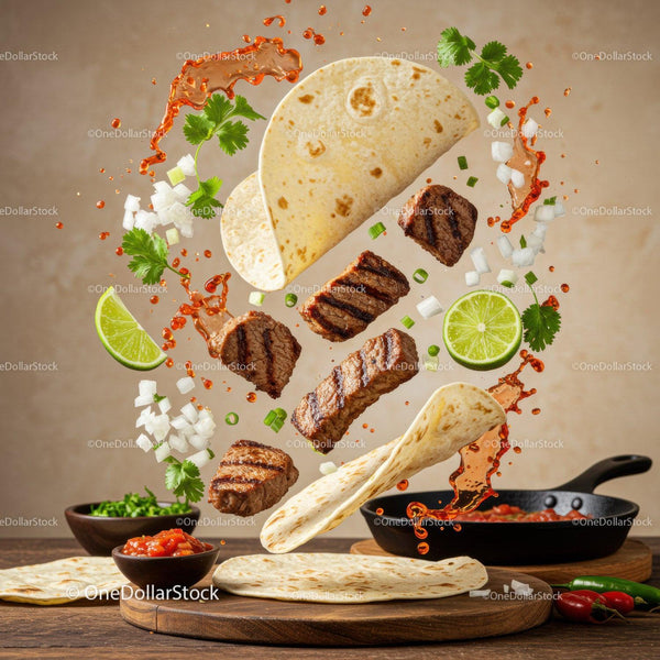 Grillowane tacos z stekiem, świeżą limonką i kolendrą