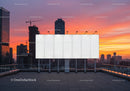 City Skyline with Skyscrapers and Sunset Sky