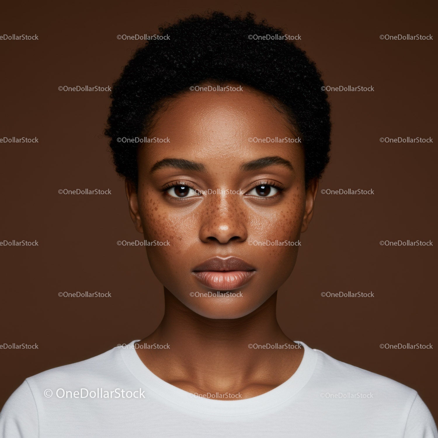 Beautiful Woman Portrait with Natural Makeup and Curly Hair