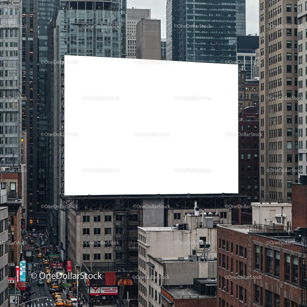 Urban cityscape with large blank billboard in downtown JPG Mockup Image