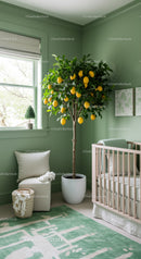 Bright Indoor Nursery with Lemon Tree and Green Walls