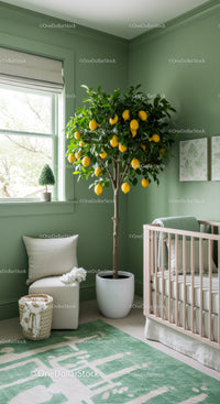 Bright Indoor Nursery with Lemon Tree and Green Walls