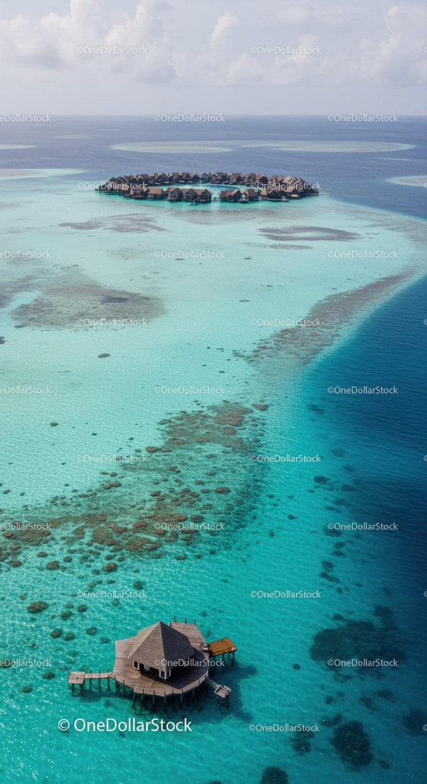 Luxury Overwater Bungalows in Turquoise Ocean with Scenic Island Views