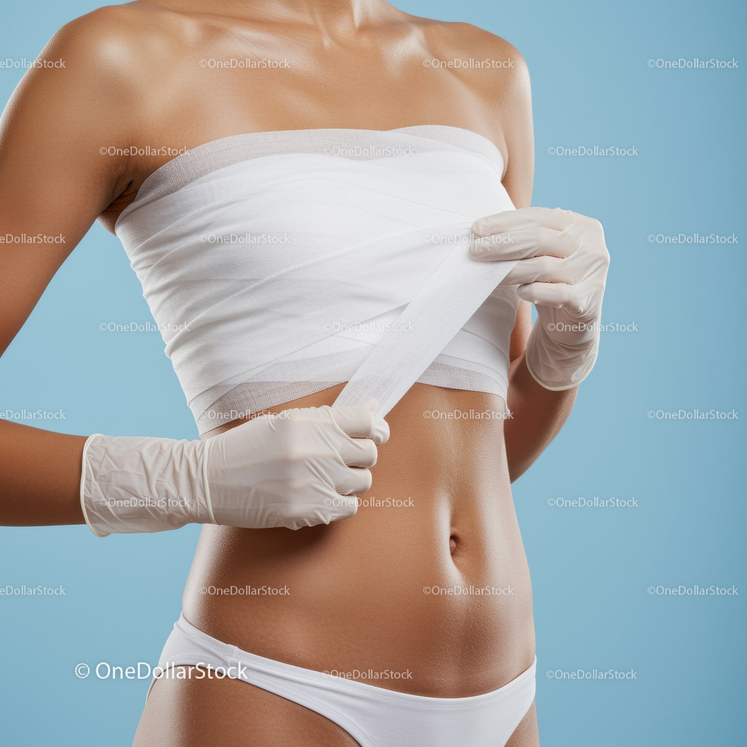 Woman Applying Medical Bandage in Healthcare Setting