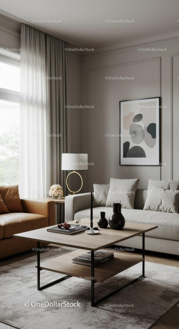 Elegant Modern Living Room with Beige Sofa and Stylish Decor